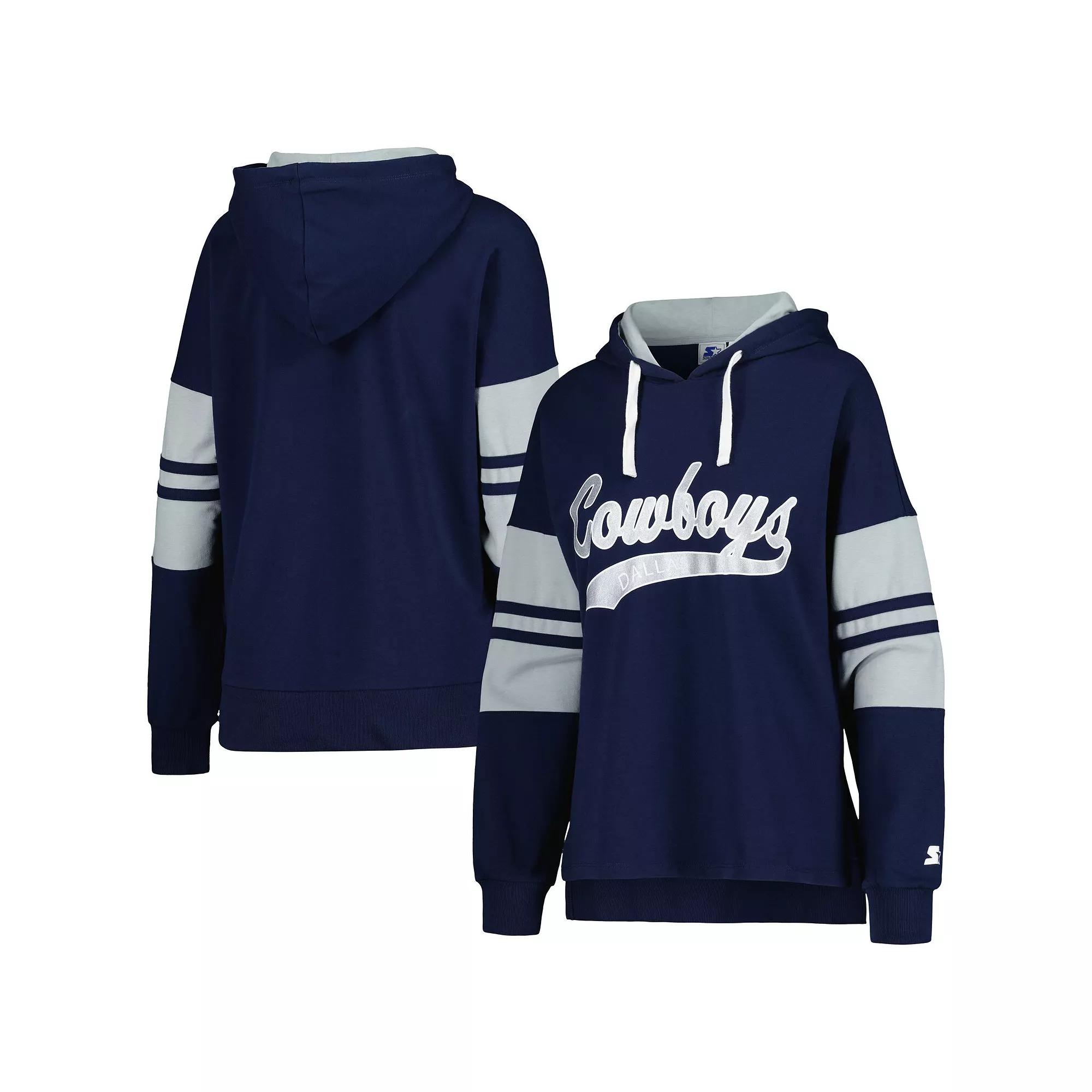 Women's Starter Navy Dallas Cowboys Bump And Run Long Sleeve Hoodie T-Shirt,  Product Image