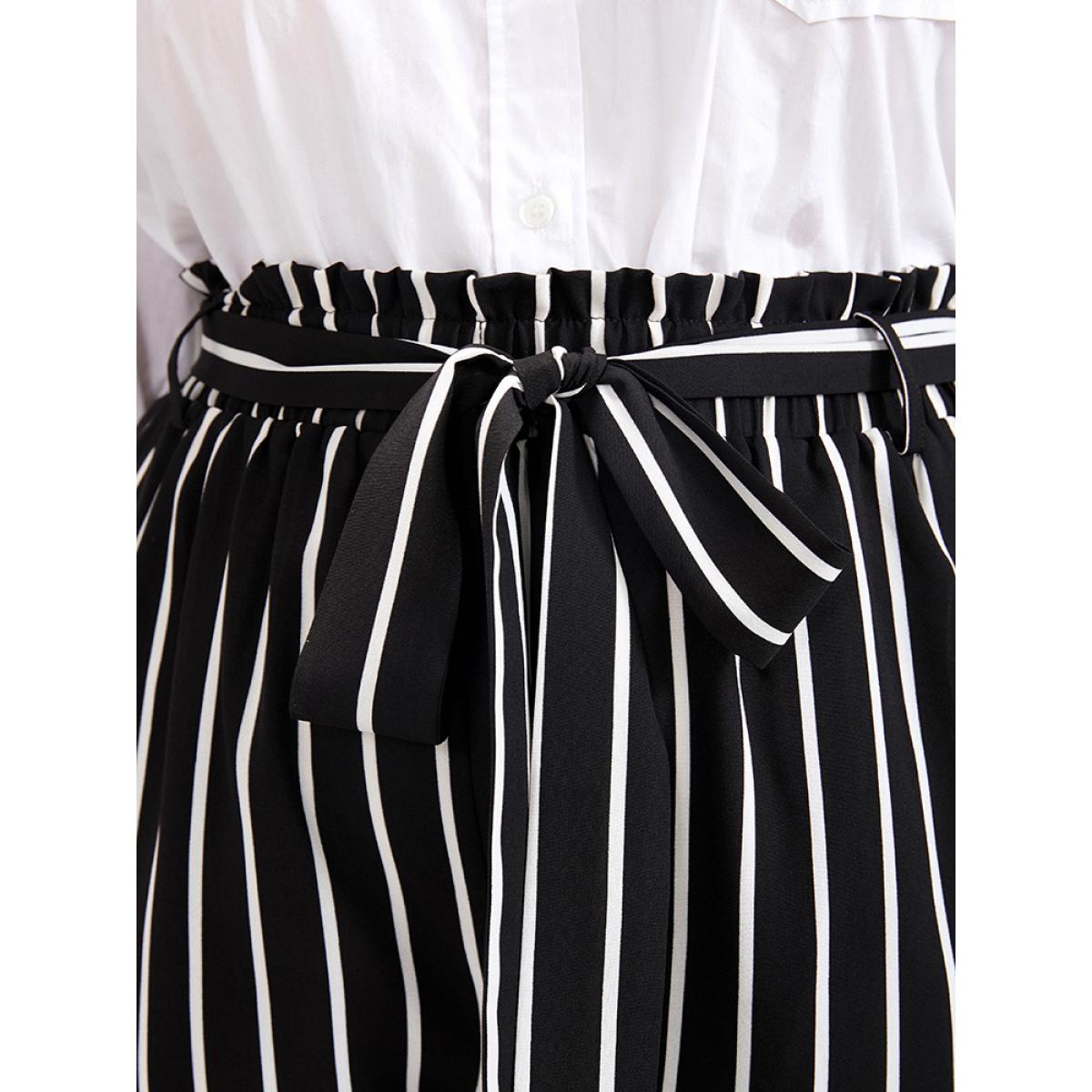 Plus Size Striped Patchwork Pocket Belted Elastic Waist Pants Women Black Office High Rise Work Pants BloomChic 14-16/1X Product Image