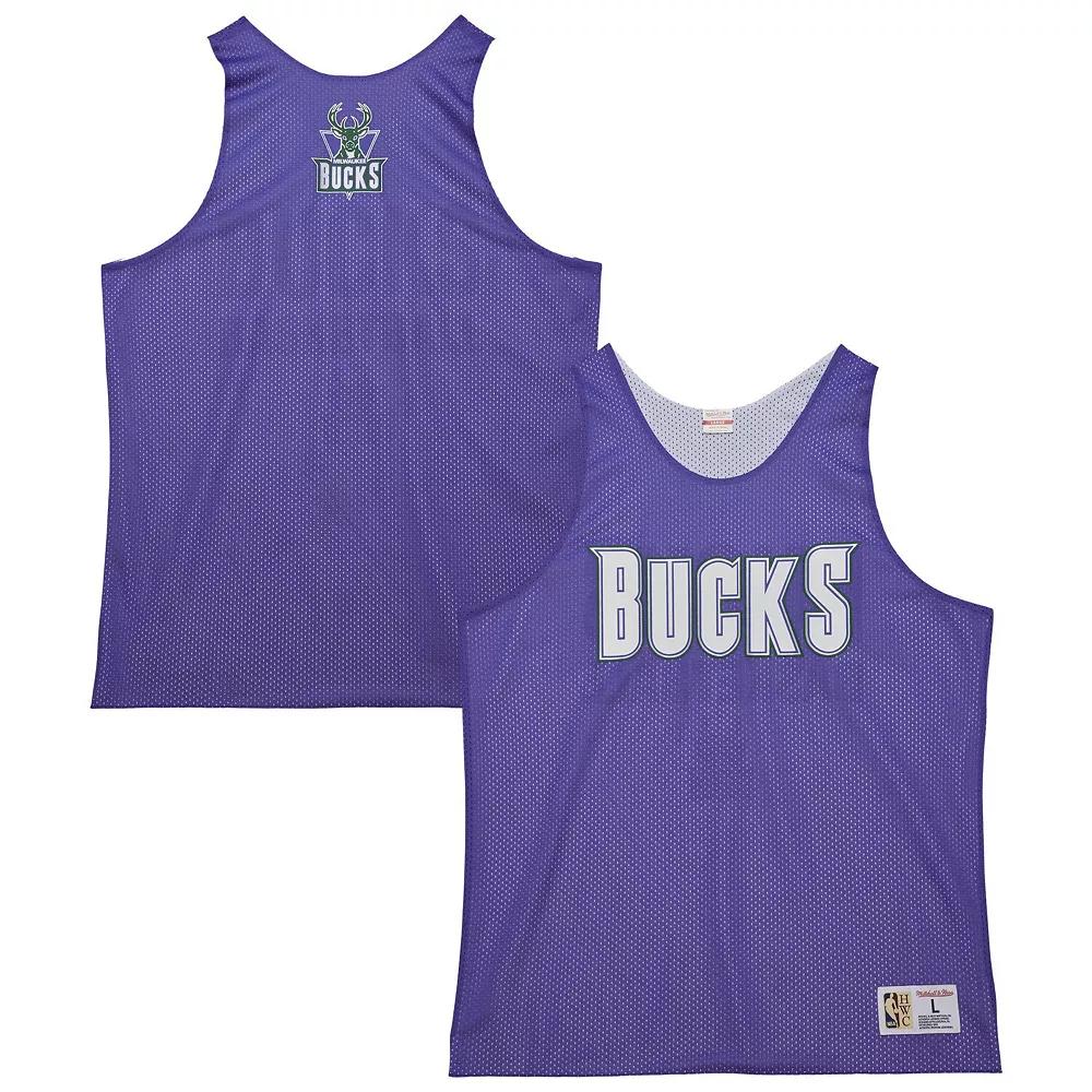 Men's Mitchell & Ness Purple/White Milwaukee Bucks Hardwood Classics Reversible Mesh Practice Jersey,  Product Image