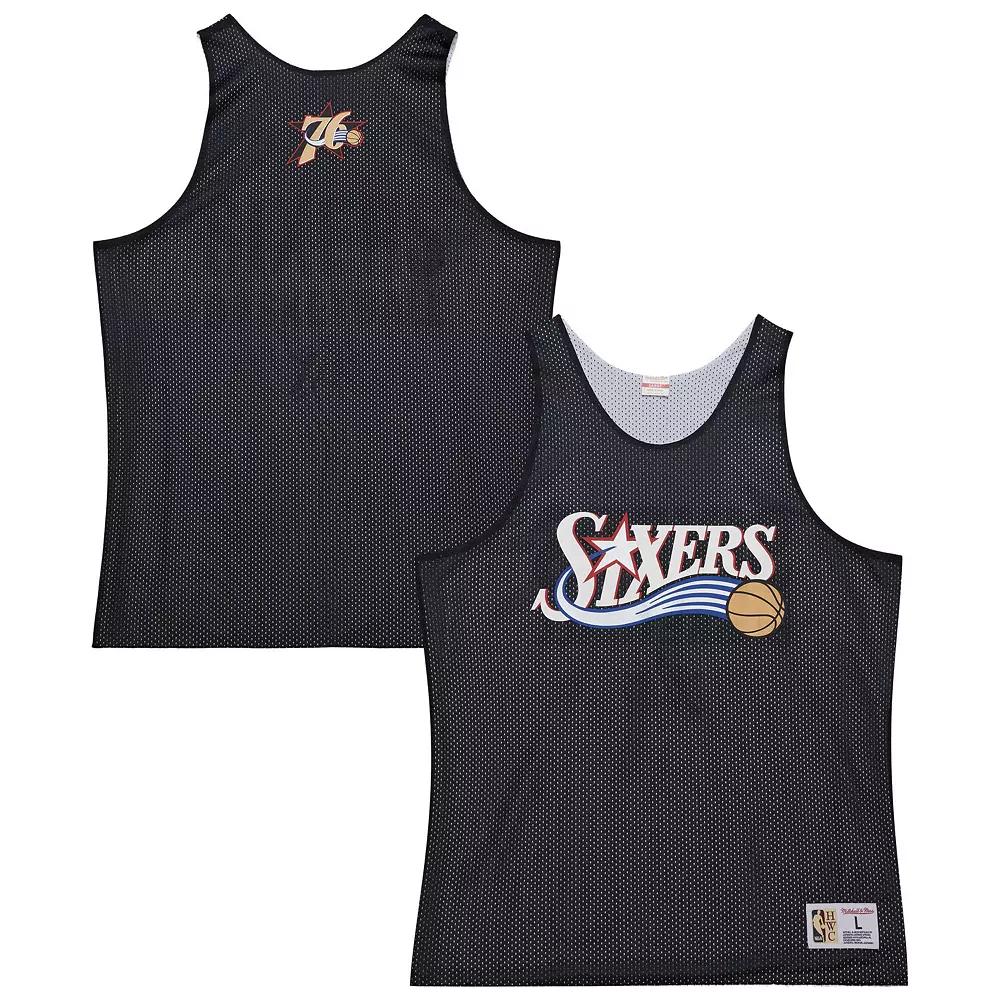 Men's Mitchell & Ness Black/White Philadelphia 76ers Hardwood Classics Reversible Mesh Practice Jersey, Size: 3XL, 76r Black Product Image