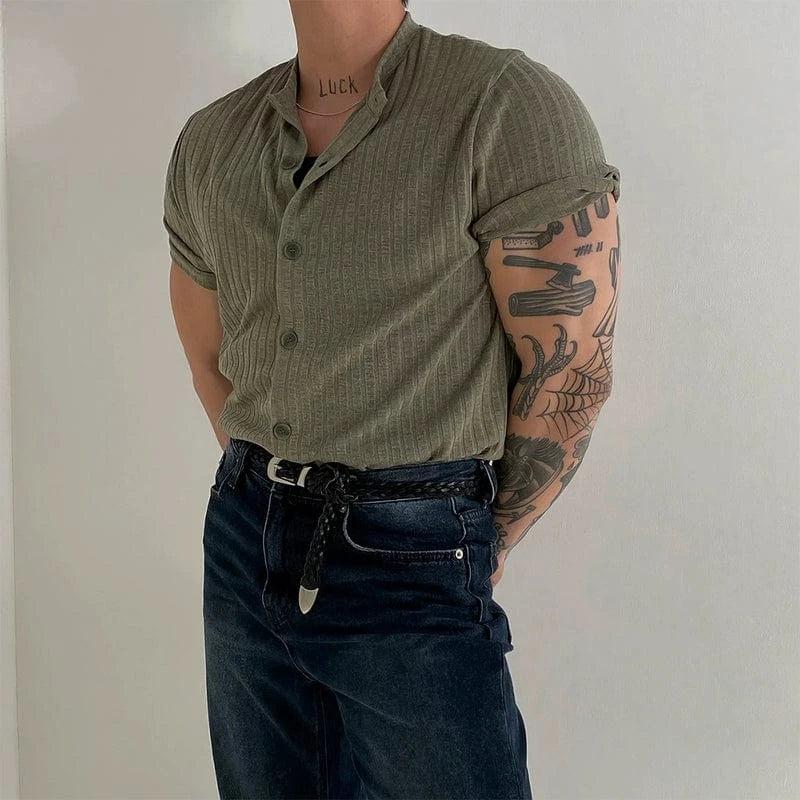 RT No. 19007 BUTTON-UP HENRY COLLAR SHORT SLEEVE Product Image