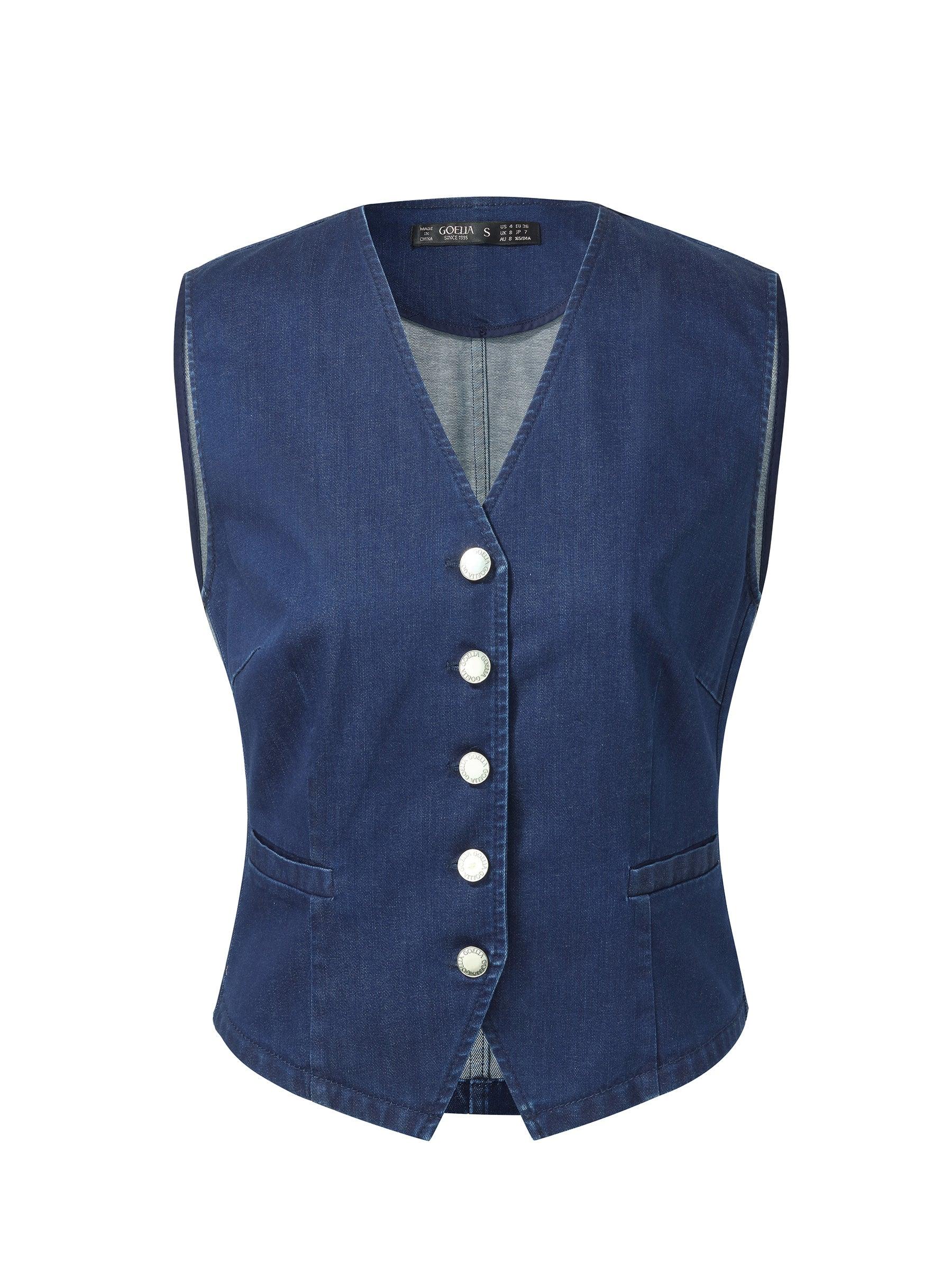 Denim Single-Breasted Women Stretchy Vest Product Image