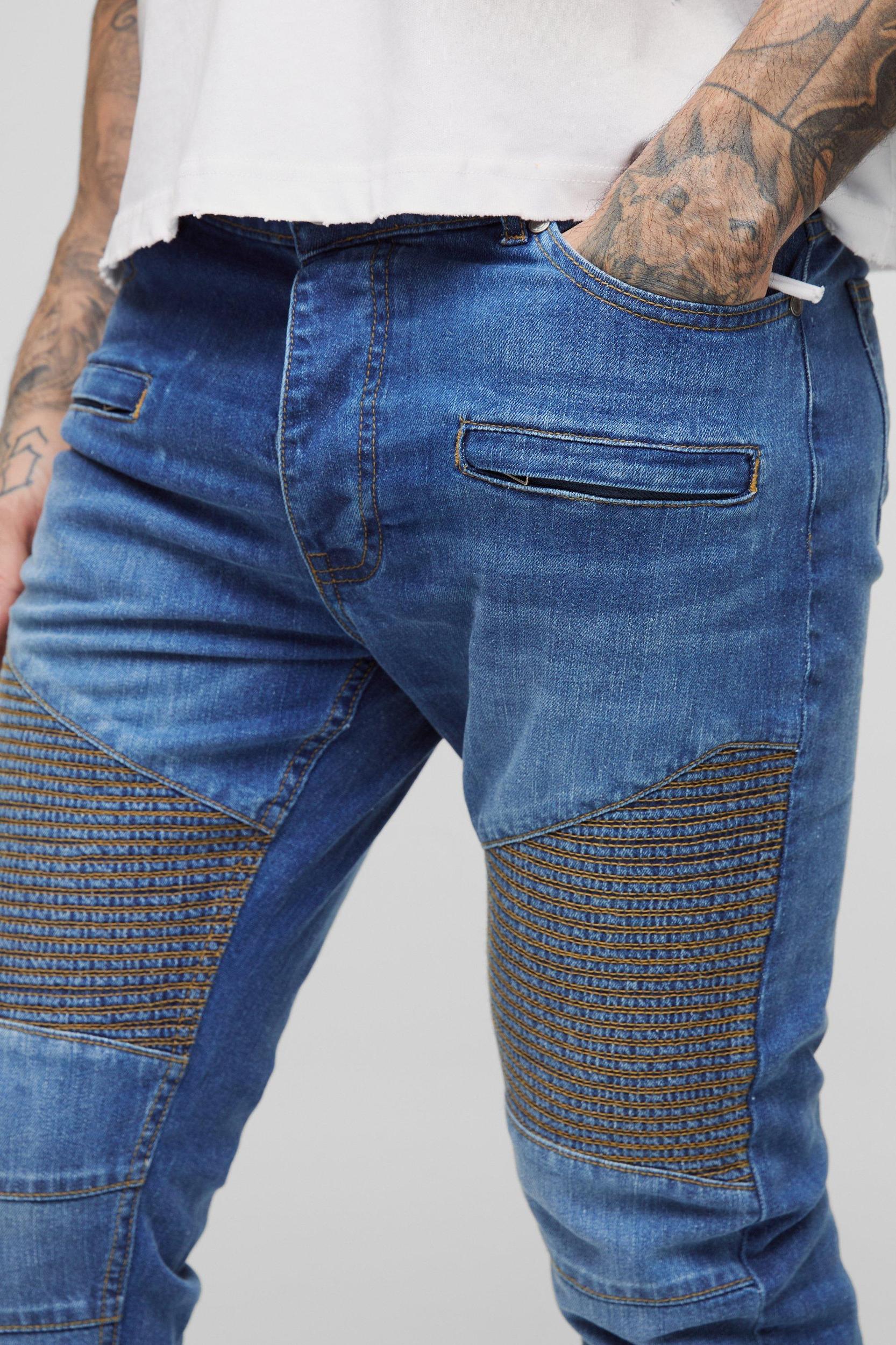 Tall Skinny Biker Ripped Knee Jeans | boohooMAN USA Product Image