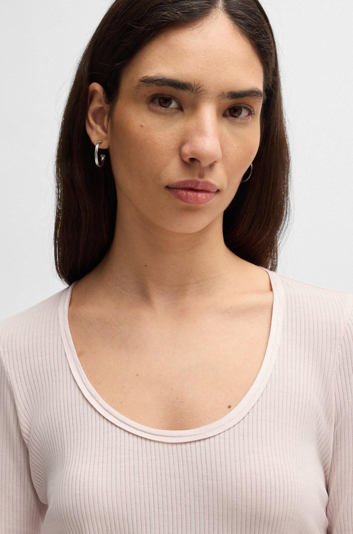 Scoop-neck T-shirt in ribbed stretch fabric Product Image