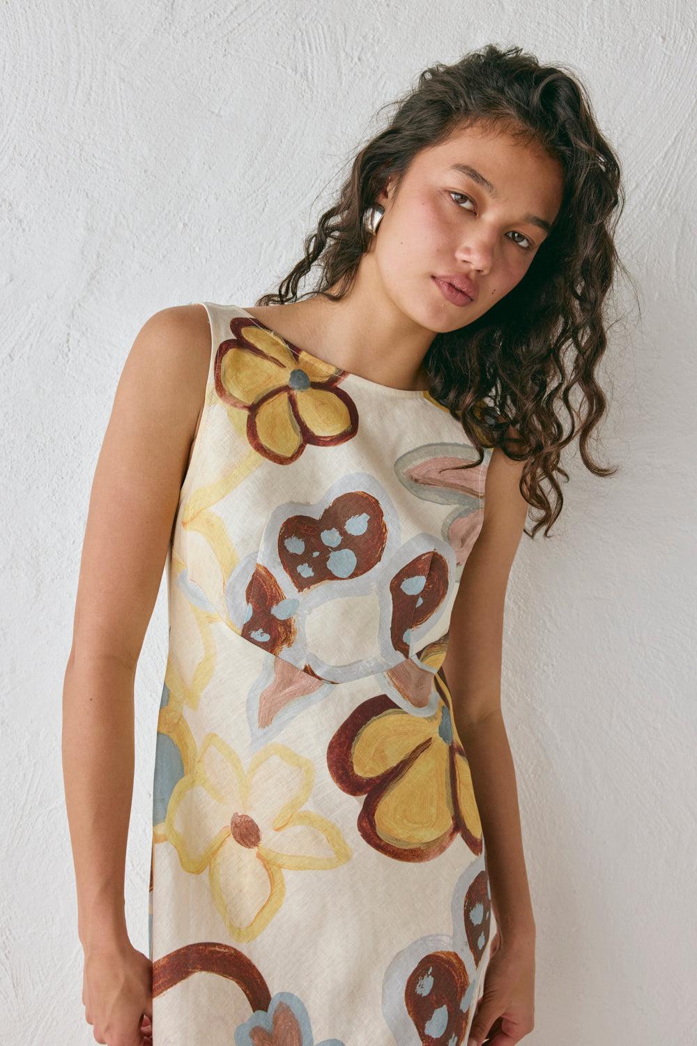 Art Of Bloom Linen Bias Cut Maxi Dress Flower Product Image