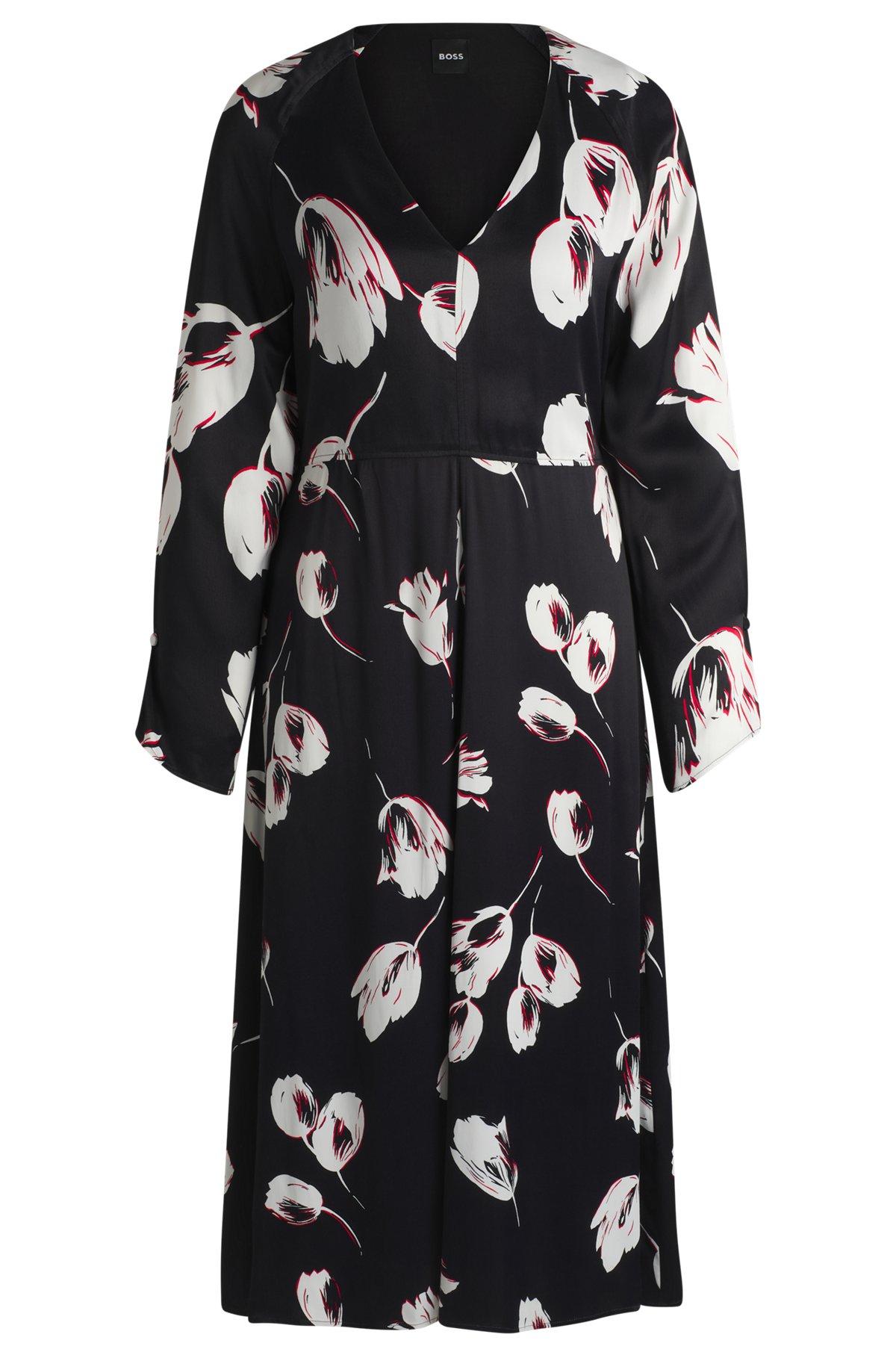 Satin V-neck dress with tulip print Product Image