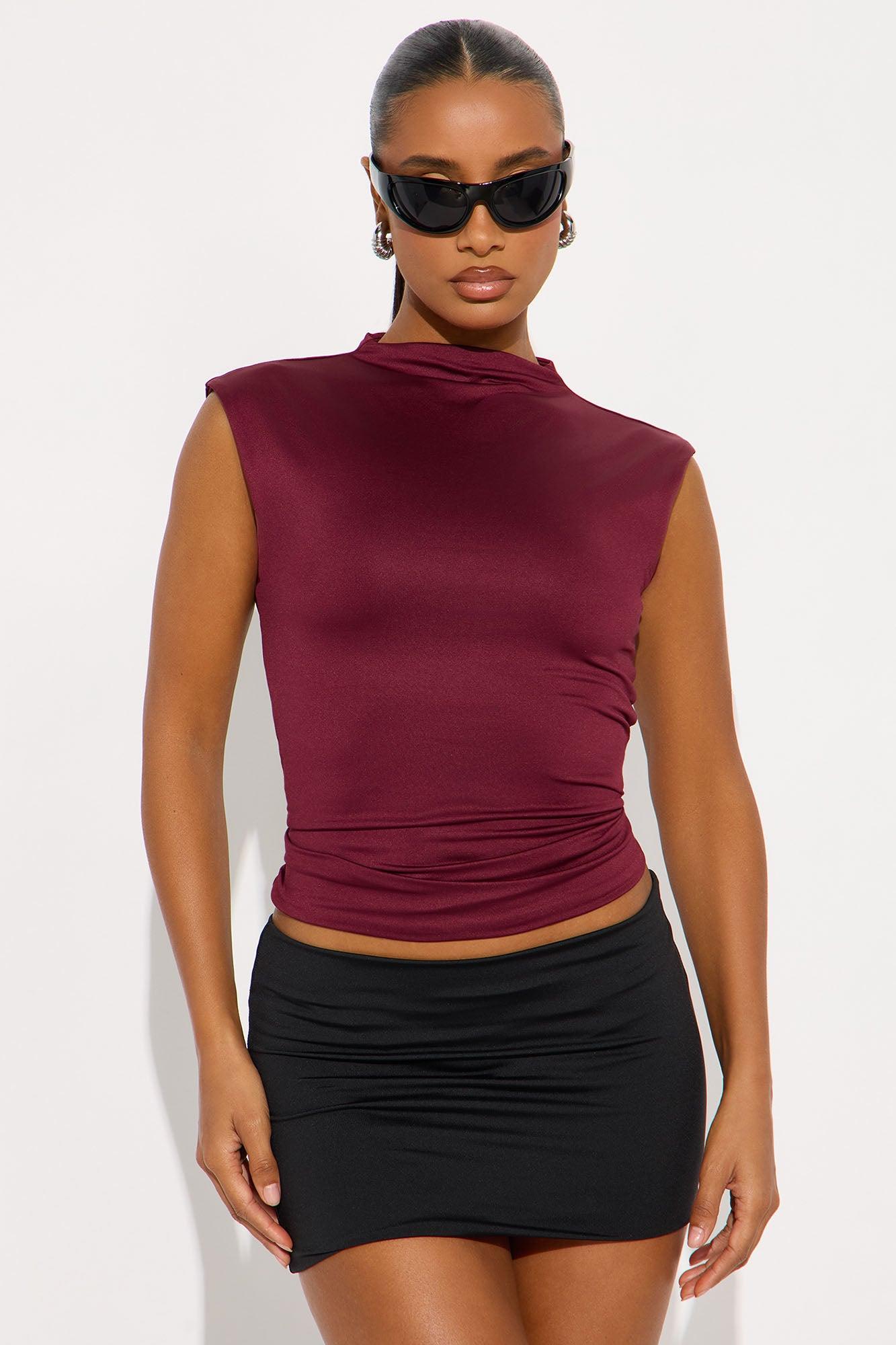 Contour Double Lined Mock Neck Top - Wine Female Product Image