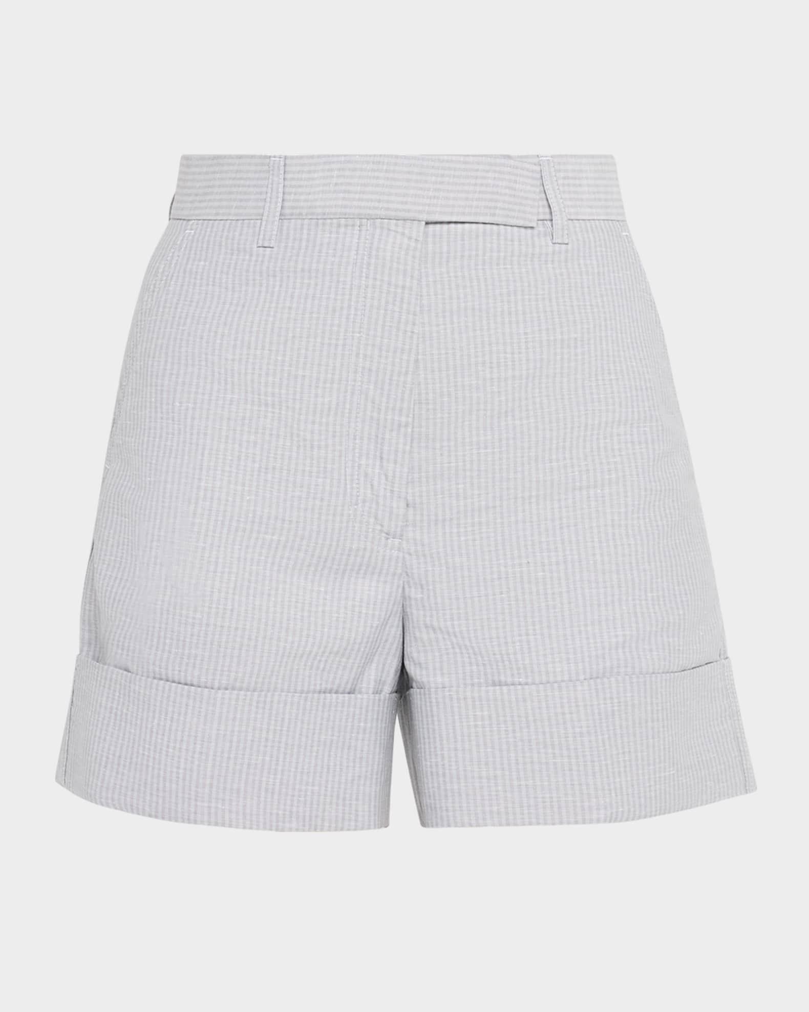 Striped Linen-Cotton Suiting Shorts Product Image