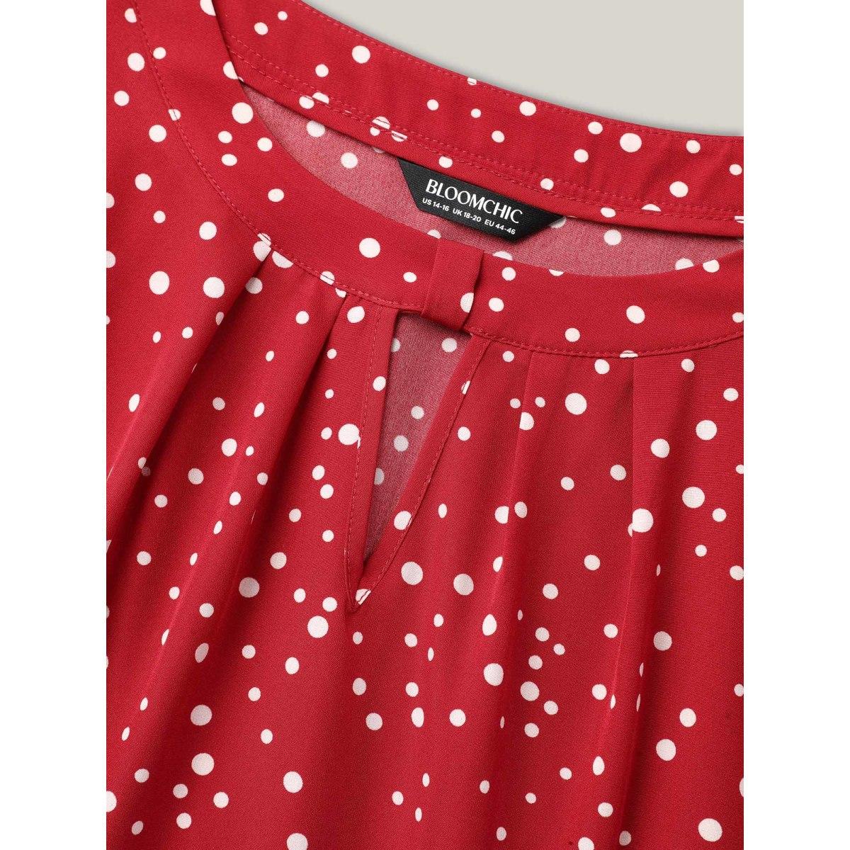 Plus Size Polka Dots Print Cut-Out Flutter Sleeve Midi Dress Scarlet Women Timeless Pleated Round Neck Short sleeve Curvy BloomChic 18-20/2X Product Image