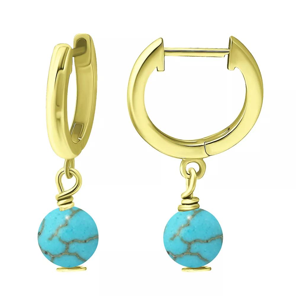 Aleure Precioso Sterling Silver Gemstone Bead Huggie Earrings, Women's, Gold Tone Blue Product Image