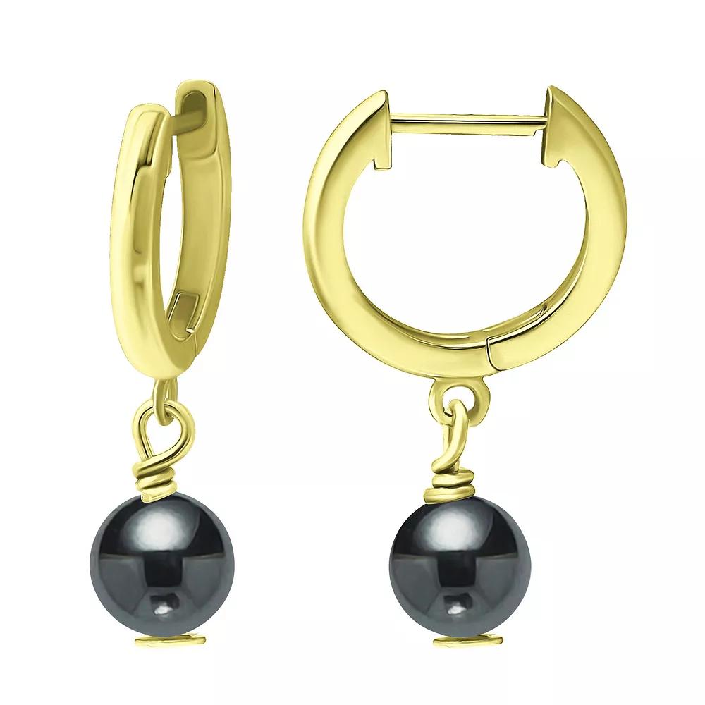 Aleure Precioso Sterling Silver Gemstone Bead Huggie Earrings, Women's, Gold Tone Gray Product Image