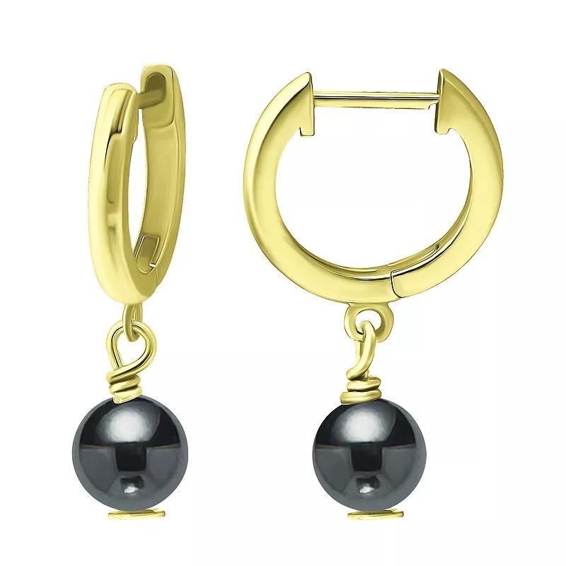 Aleure Precioso Sterling Silver Gemstone Bead Huggie Earrings, Women's, Gold Tone Gray Product Image