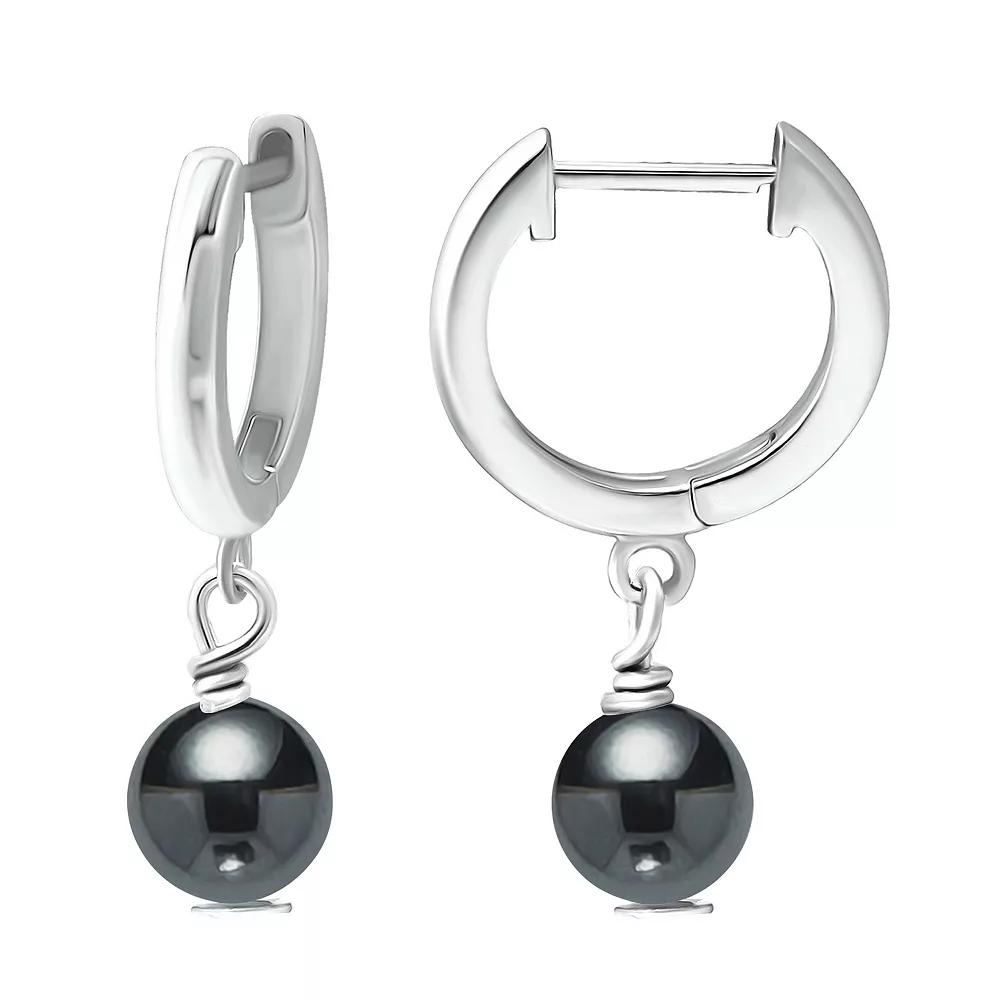 Aleure Precioso Sterling Silver Gemstone Bead Huggie Earrings, Women's, Silver Tone Gray Product Image
