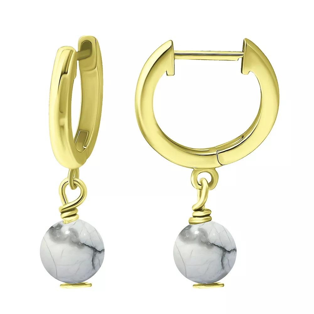 Aleure Precioso Sterling Silver Gemstone Bead Huggie Earrings, Womens, Gold Tone White Product Image