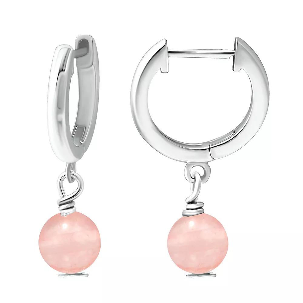 Aleure Precioso Sterling Silver Gemstone Bead Huggie Earrings, Women's, Silver Tone Light Pink Product Image