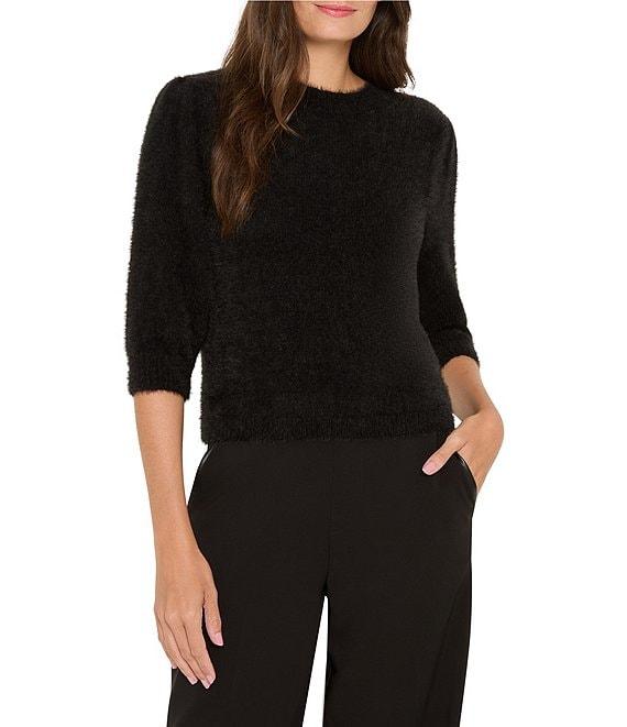 NIC + ZOE Cozy Chic Fuzzy Knit Round Neck Elbow Sleeve Sweater Product Image