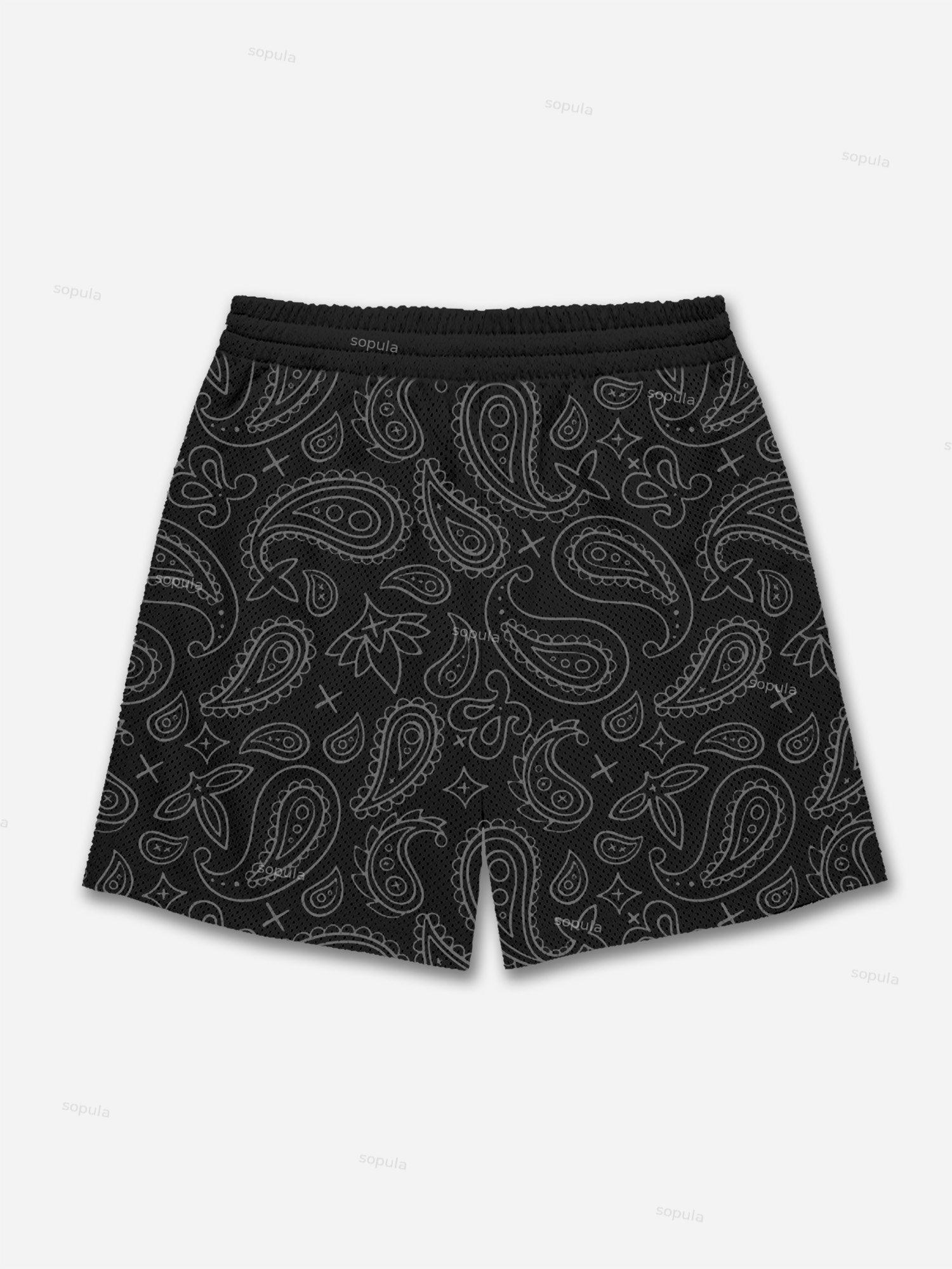 Ambition Skull Hand Cashew Flower Graphic Mesh Shorts Product Image