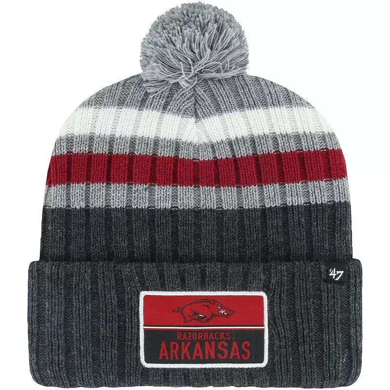 Mens 47 Charcoal Arkansas Razorbacks StackStriped Cuffed Knit Hat with Pom Product Image