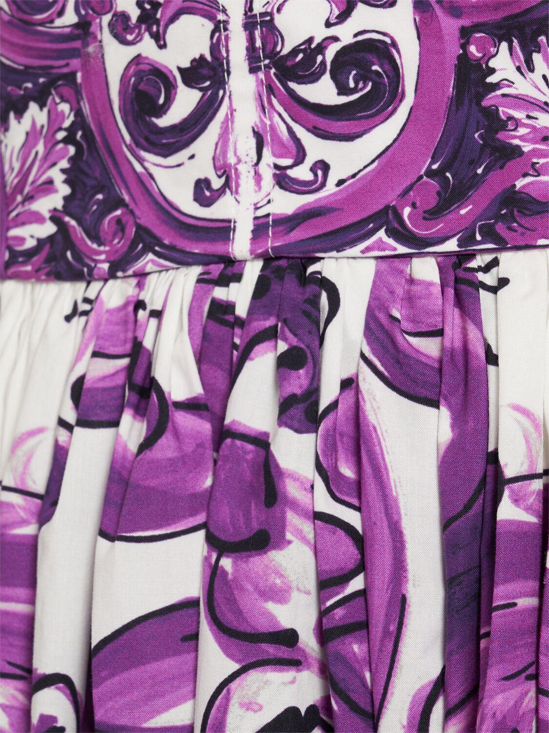 DOLCE & GABBANA Long Poplin Dress With Majolica Print In Purple Product Image