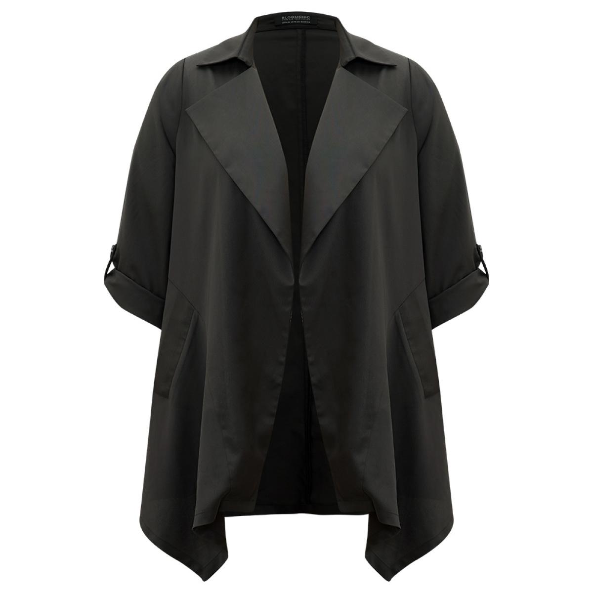 Plus Size Supersoft Essentials Plain Asymmetrical Hem Windbreaker Women Black At the Office Plain Ladies Office Winter Coats BloomChic 26/4X Product Image