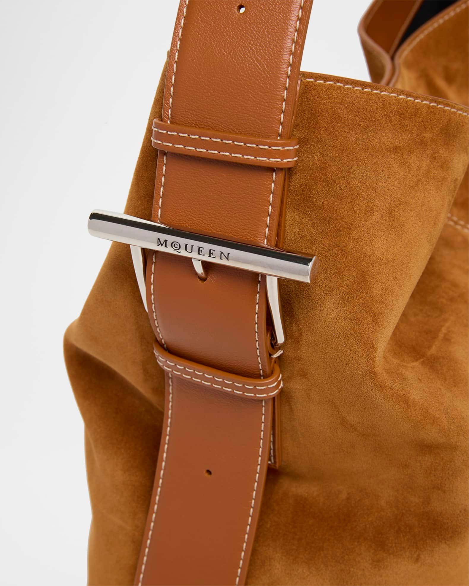 T-Bar Sling Topstitched Suede Tote Bag Product Image