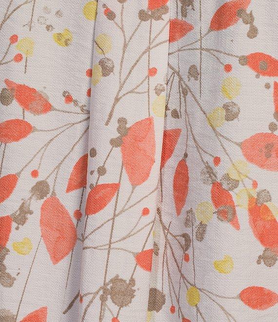 Multiples Plus Size Woven Leaf Print Point Collar 3/4 Turn-Up Sleeve Button Front Fitted Shirt Product Image