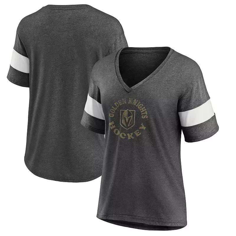 Women's Fanatics Branded Heather Charcoal Vegas Golden Knights Special Edition 2.0 Ring The Alarm V-Neck T-Shirt,  Product Image
