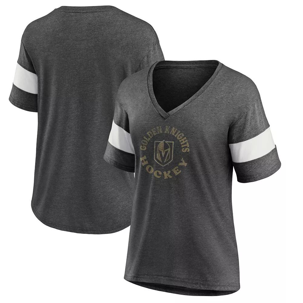 Women's Fanatics Branded Heather Charcoal Vegas Golden Knights Special Edition 2.0 Ring The Alarm V-Neck T-Shirt,  Product Image