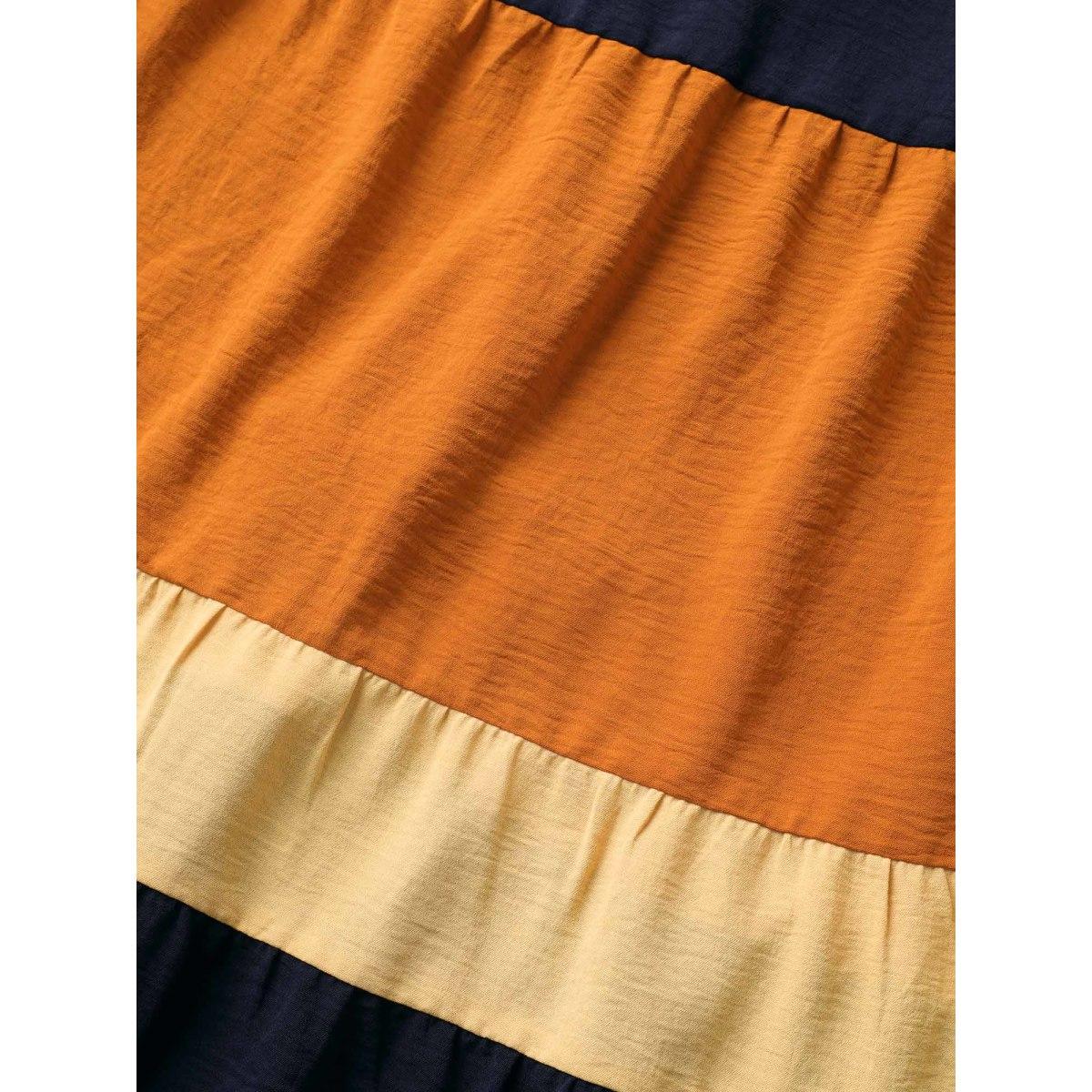 Plus Size Patchwork Contrast Overlap Collar Sleeveless Dress Indigo Women Elegant Contrast Overlap Collar Sleeveless Curvy BloomChic 12/L Product Image