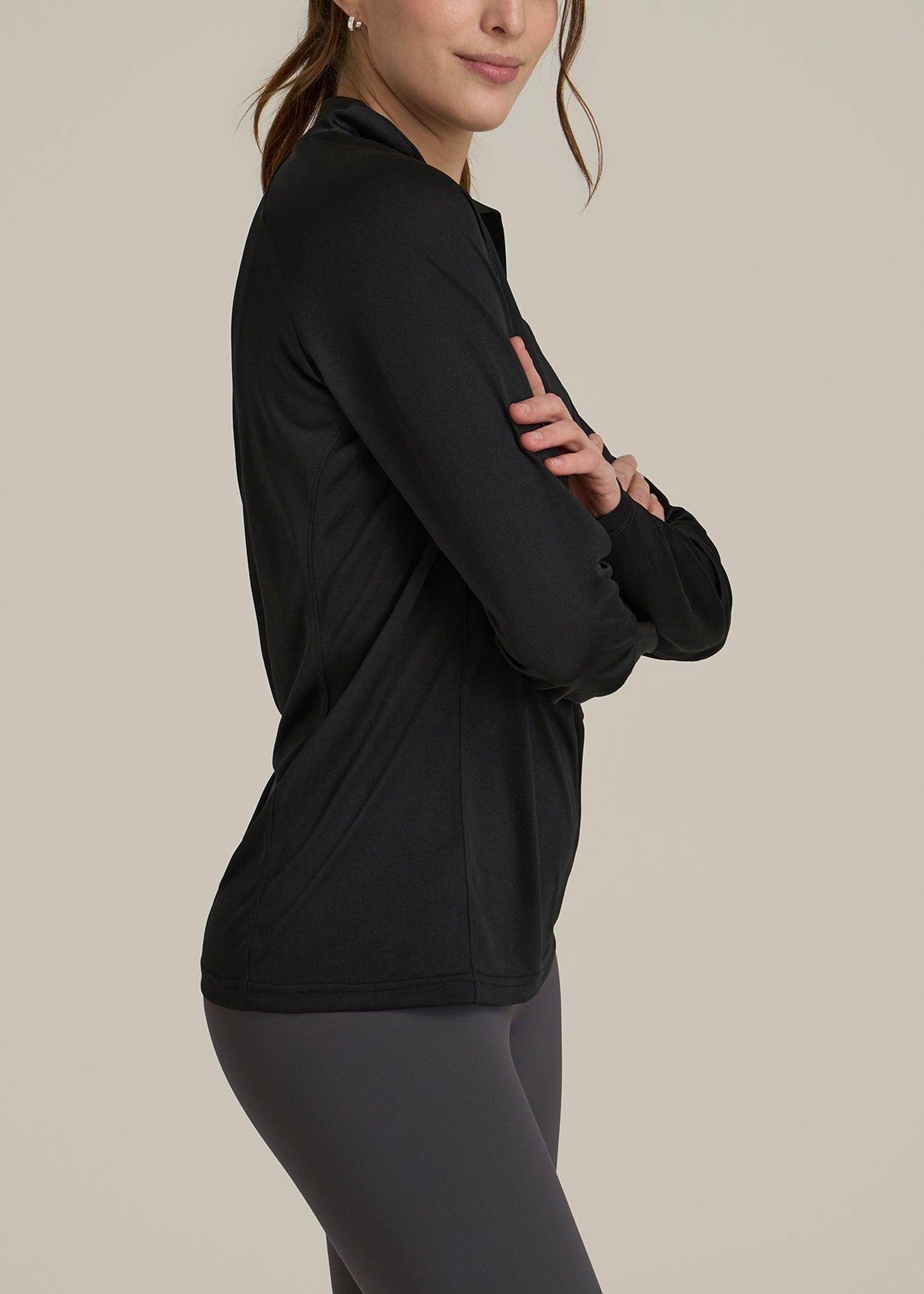 Long Sleeve Active Half-Zip Pullover Jacket for Tall Women in Black Female Product Image