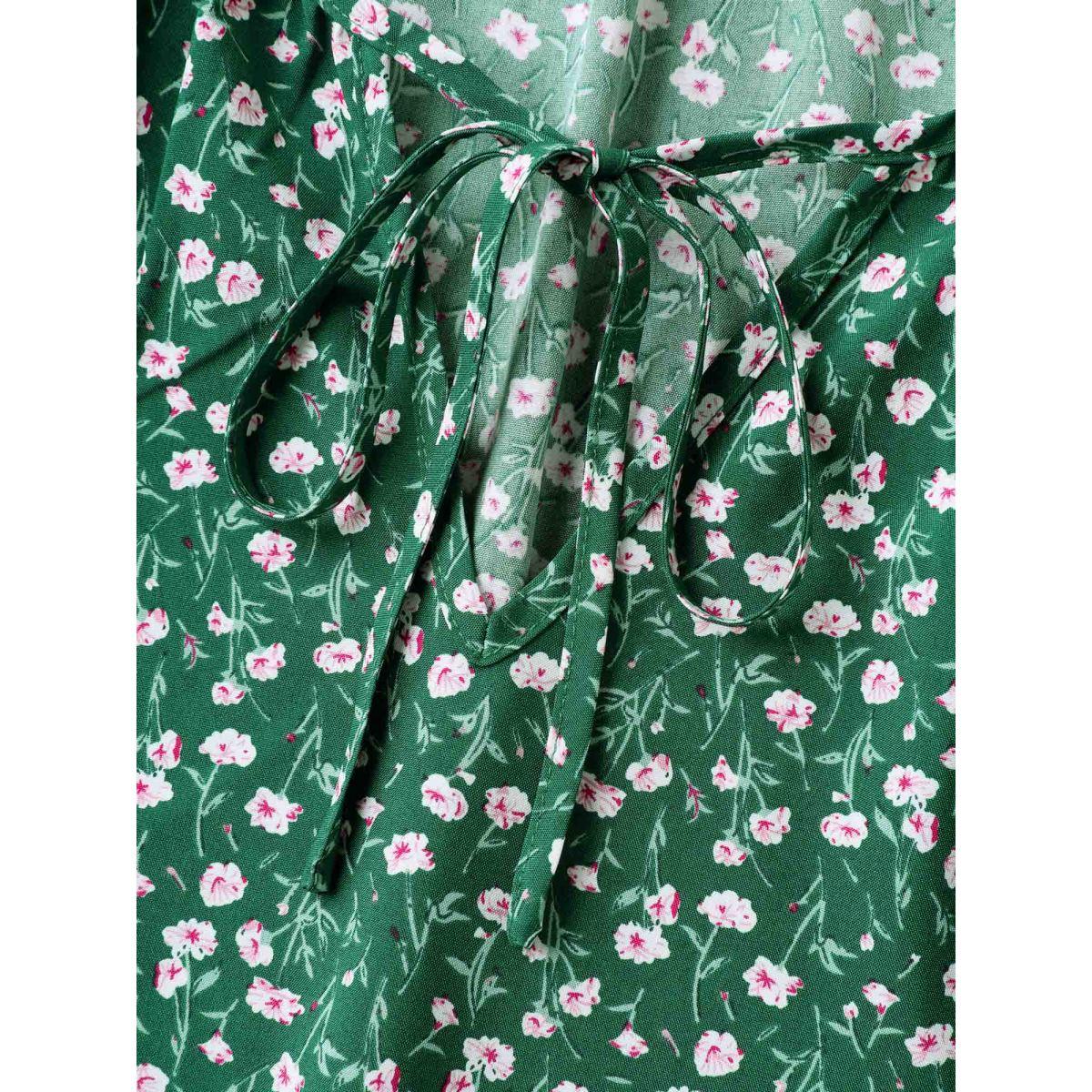 Plus Size Floral Print Split Neck Pockets Midi Dress Emerald Women Timeless Gathered Notched collar Short sleeve Curvy BloomChic 14-16/1X Product Image