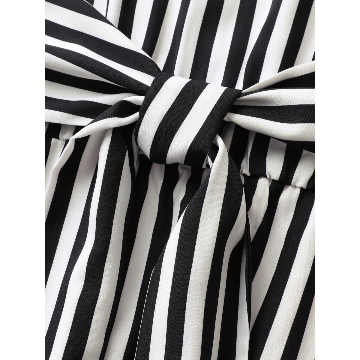 Plus Size Striped Shirt Collar Sleeveless Tie Dress Black Women At the Office Shirt collar Sleeveless Curvy BloomChic 28/5X Product Image