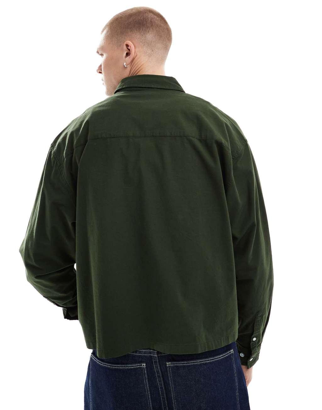 ASOS DESIGN boxy oversized oxford shirt in bottle green Product Image