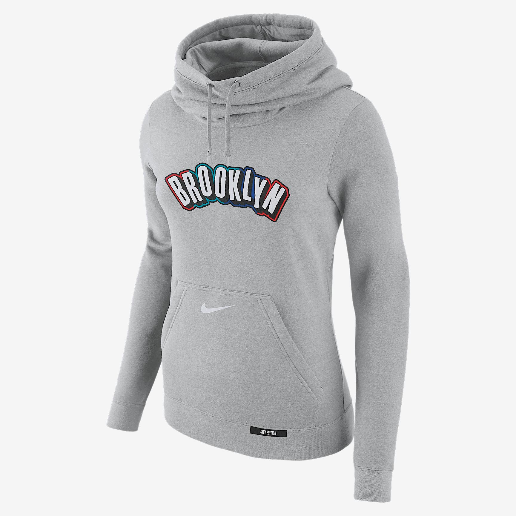 Brooklyn Nets Club City Edition Women's Nike NBA Fleece Funnel-Neck Hoodie Product Image