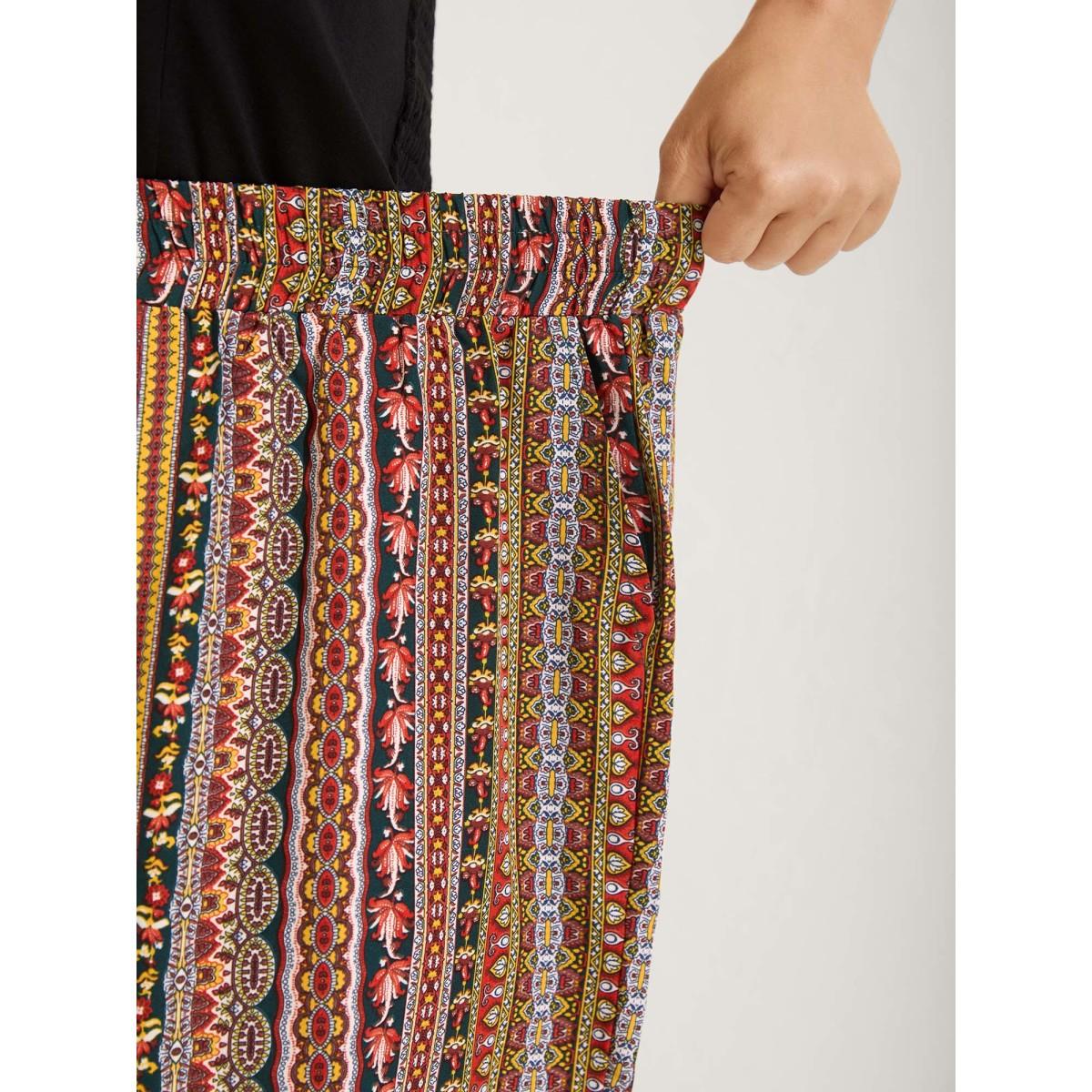 Plus Size Boho Striped Split Jogger Pants Women DarkGreen Casual Bodycon Mid Rise Everyday-Casual Pants BloomChic 22-24/3X Product Image