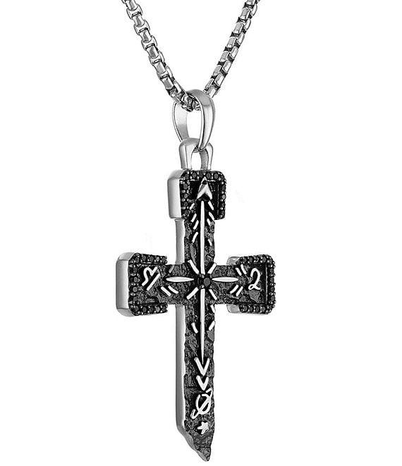 Bulova Men's Black Diamond Sterling Silver Cross Long Pendant Necklace Product Image