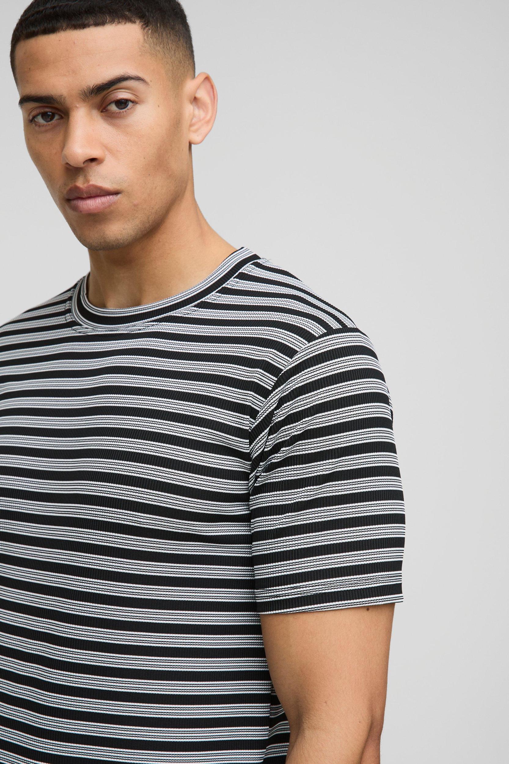 Regular Fit Rib Stripe T-Shirt | boohooMAN USA Product Image
