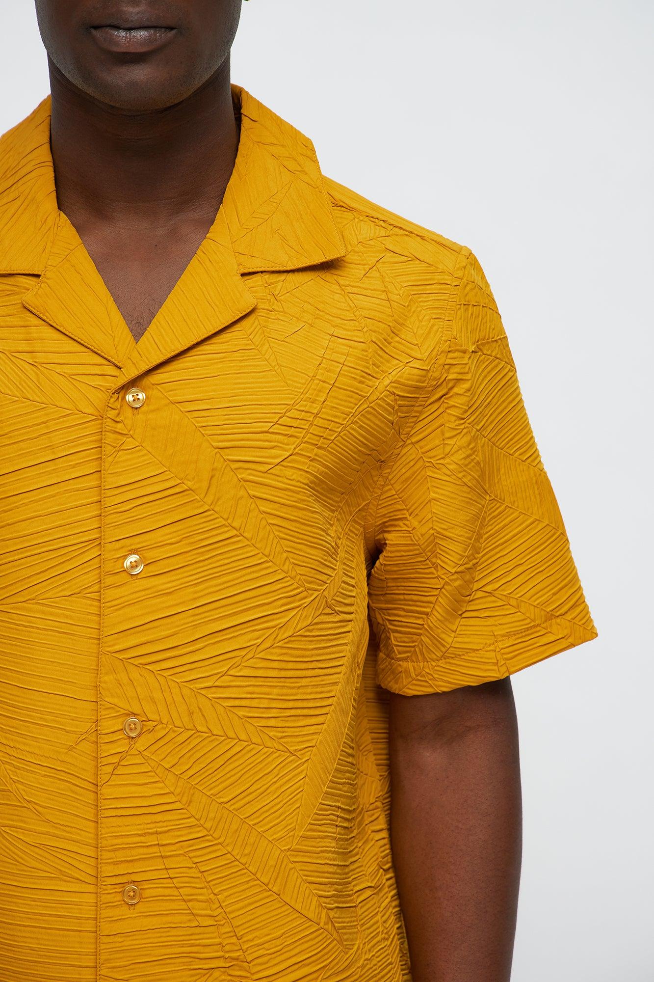 Ponce Textured Cuban Collar Button Up Shirt - Mustard Product Image