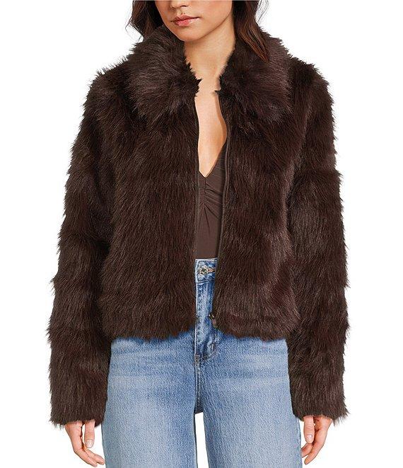 Stoosh Faux Fur Zip Front Long Hair Jacket Product Image