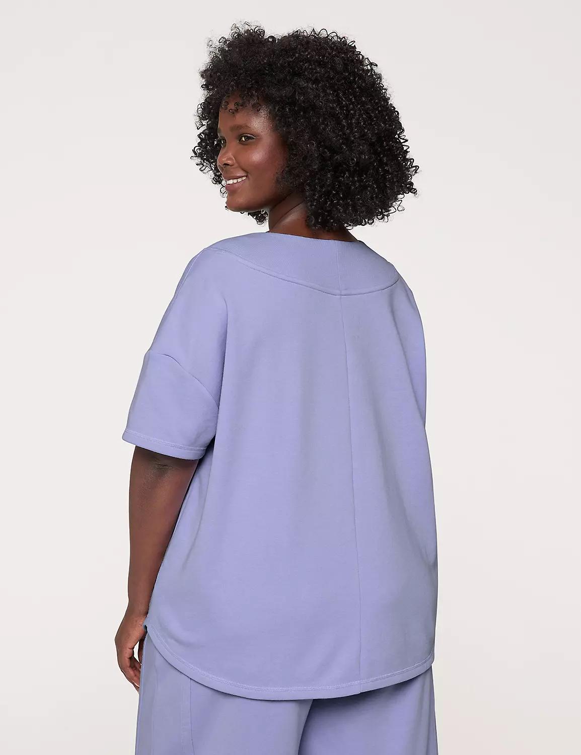 LIVI Elbow-Sleeve V-Neck French Terry Sweatshirt Product Image