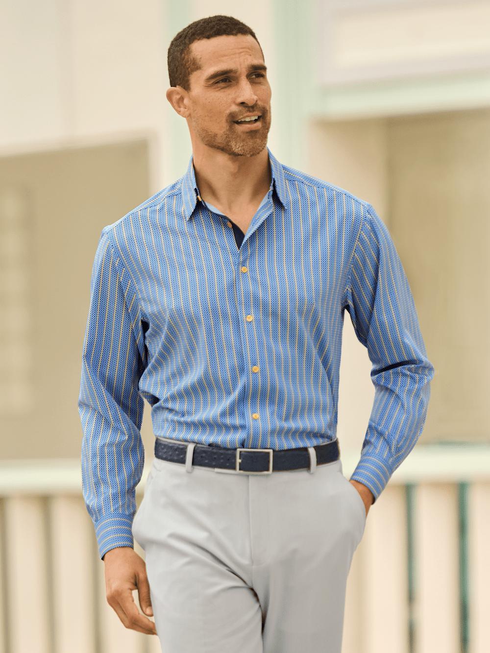 Performance Stretch Stripe Casual Shirt - Blue/yellow Product Image