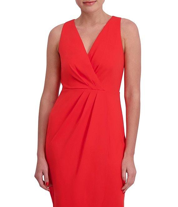 Anne Klein V-Neck Sleeveless Crepe Faux Wrap Midi Dress Product Image
