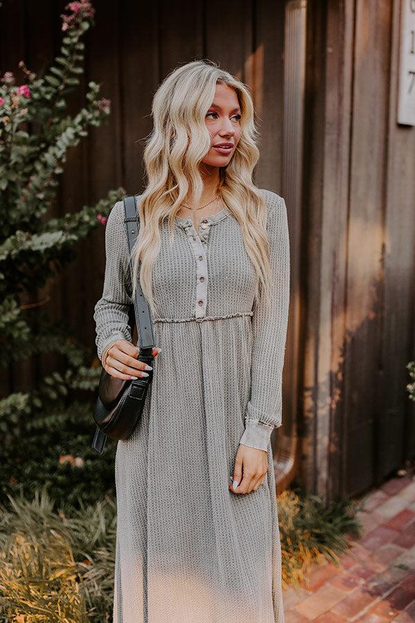 Cozy Moment Waffle Knit Maxi Dress in Grey Product Image