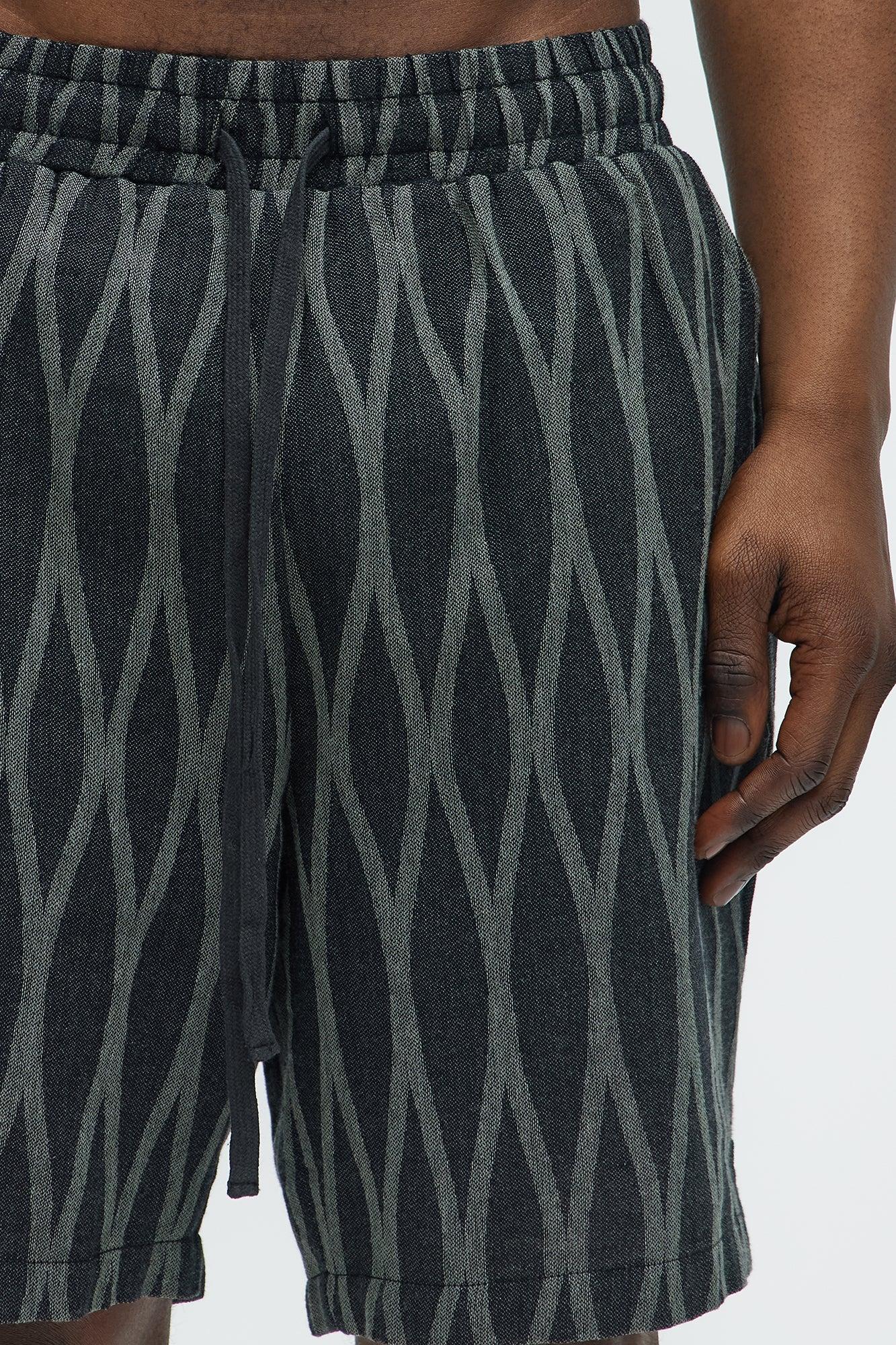 Waved Lines Cuban Collar Button Up Shirt - Black/combo Product Image