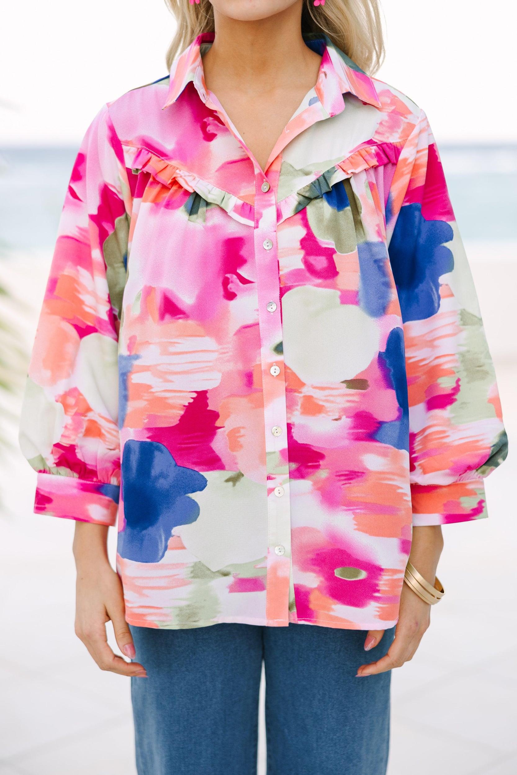 Make You Happy Pink Abstract Blouse Female Product Image