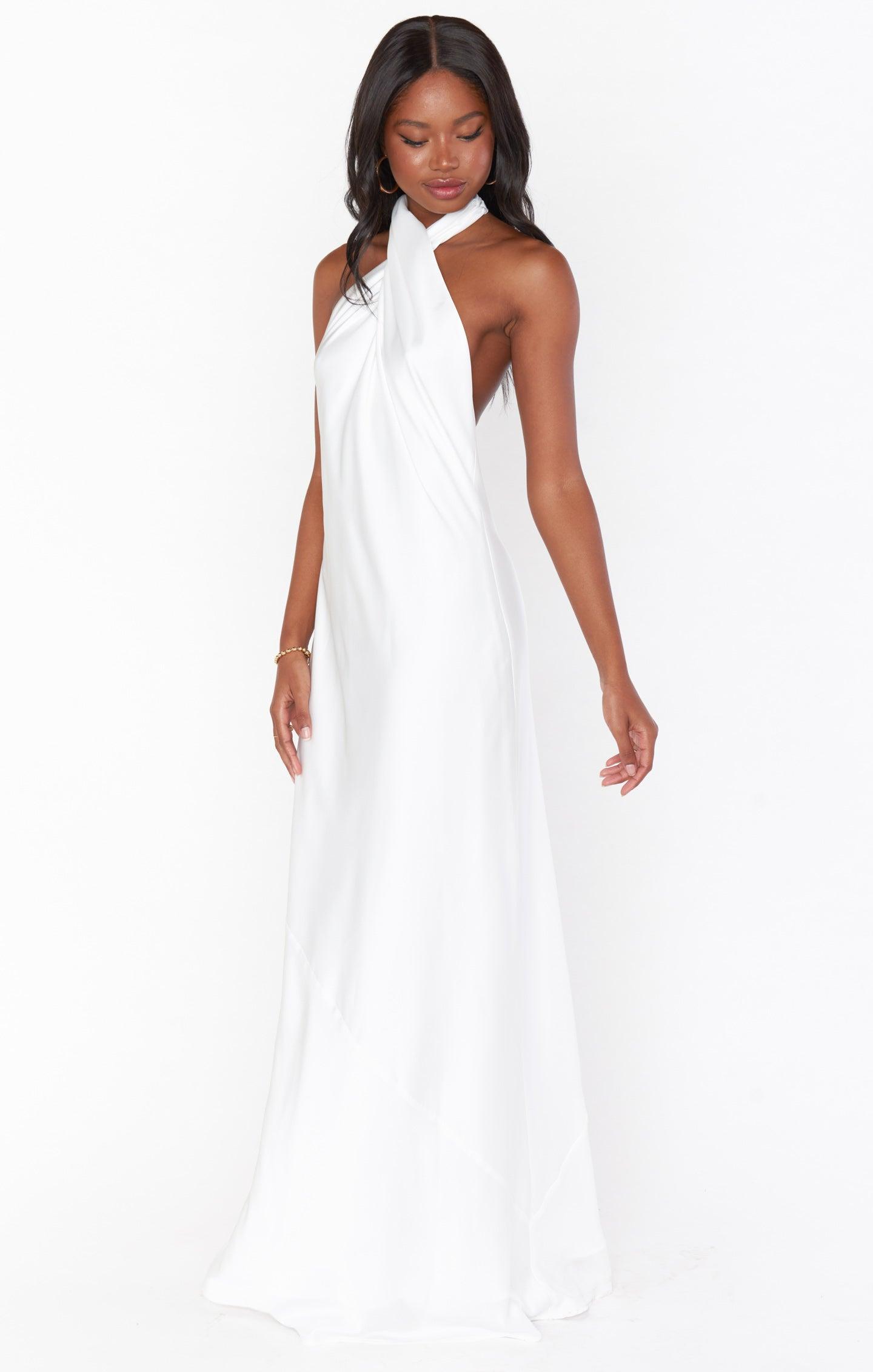 Jasmine Halter Maxi Dress ~ Ivory Luxe Satin Product Image