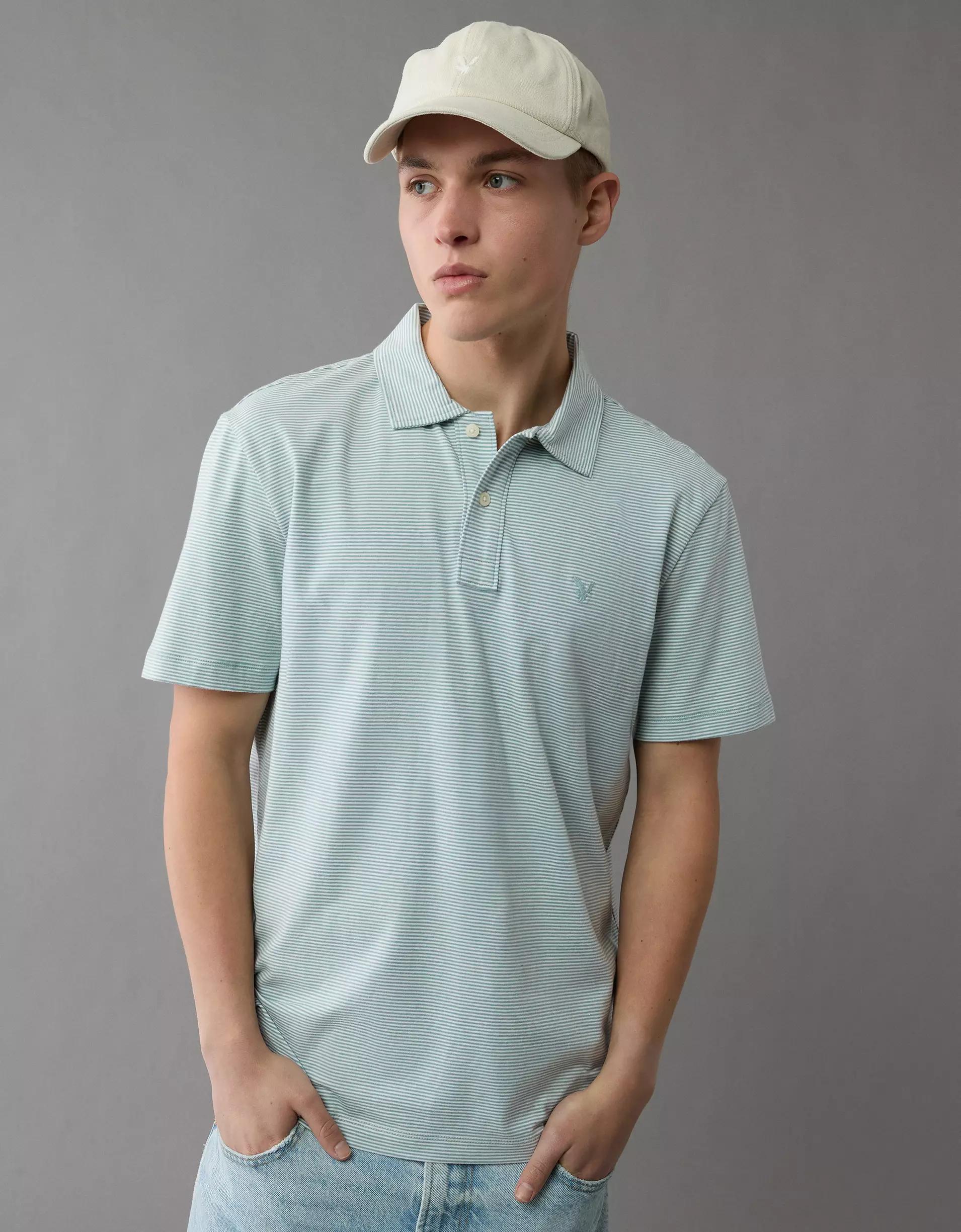 AE 24/7 Club Logo Striped Polo Shirt Product Image