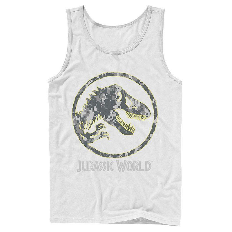 Men's Jurassic World Camouflage Yellow Outline Fossil Coin Logo Tank Top,  Product Image