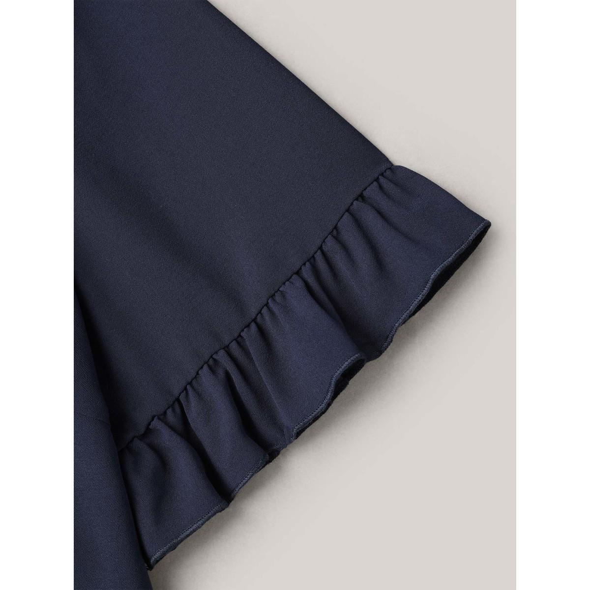 Plus Size Indigo Floral Print Round Neck Ruffled Sleeve Shirt Women Elegant Short sleeve Round Neck Everyday Blouses BloomChic 30/6X Product Image