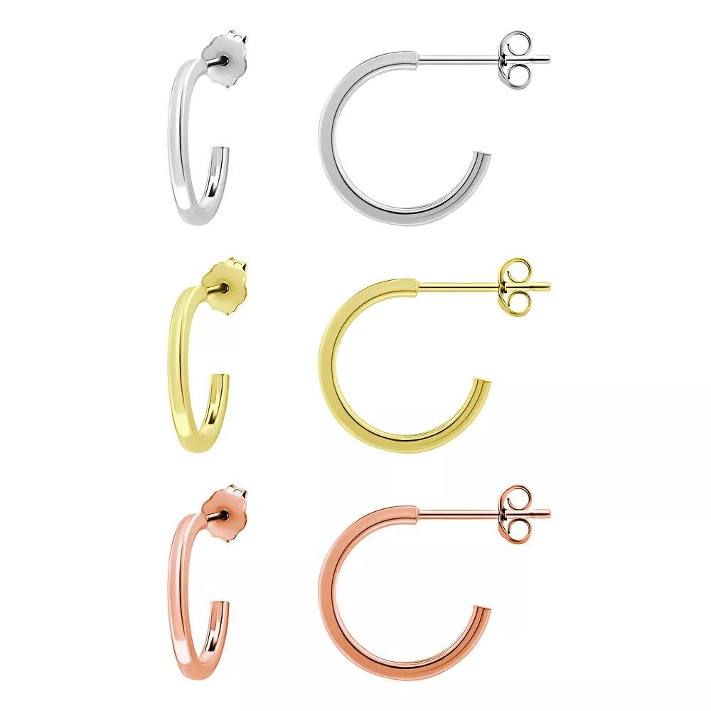 Aleure Precioso Three Tone Hoop Earring Set, Women's Product Image